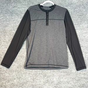 Prana Zylo Henley Grey Charcoal Black Colorblock Long Sleeve Mens Small